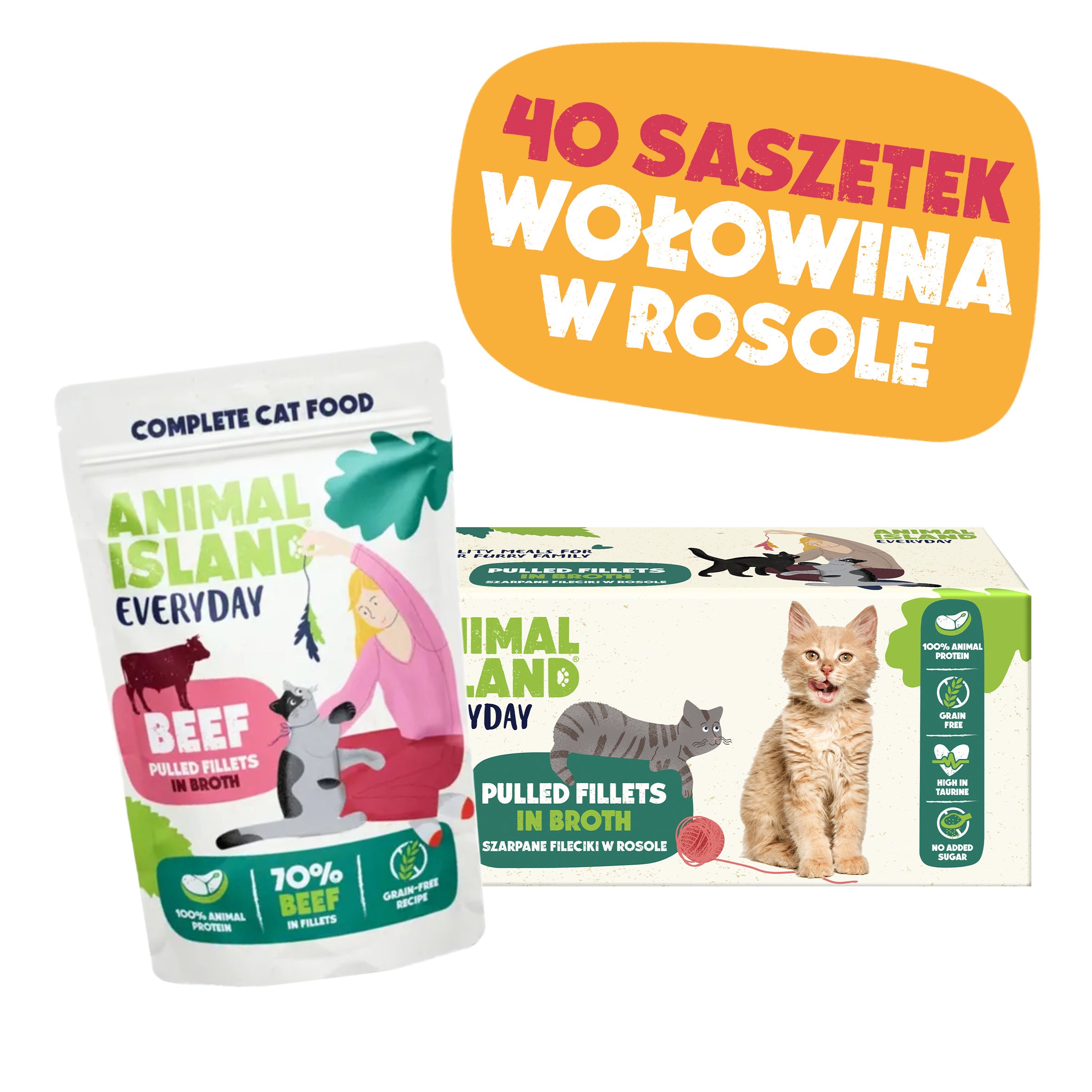 MONOPAK 40x85G Mokra karma dla kota - WOŁOWINA - fileciki w rosole
