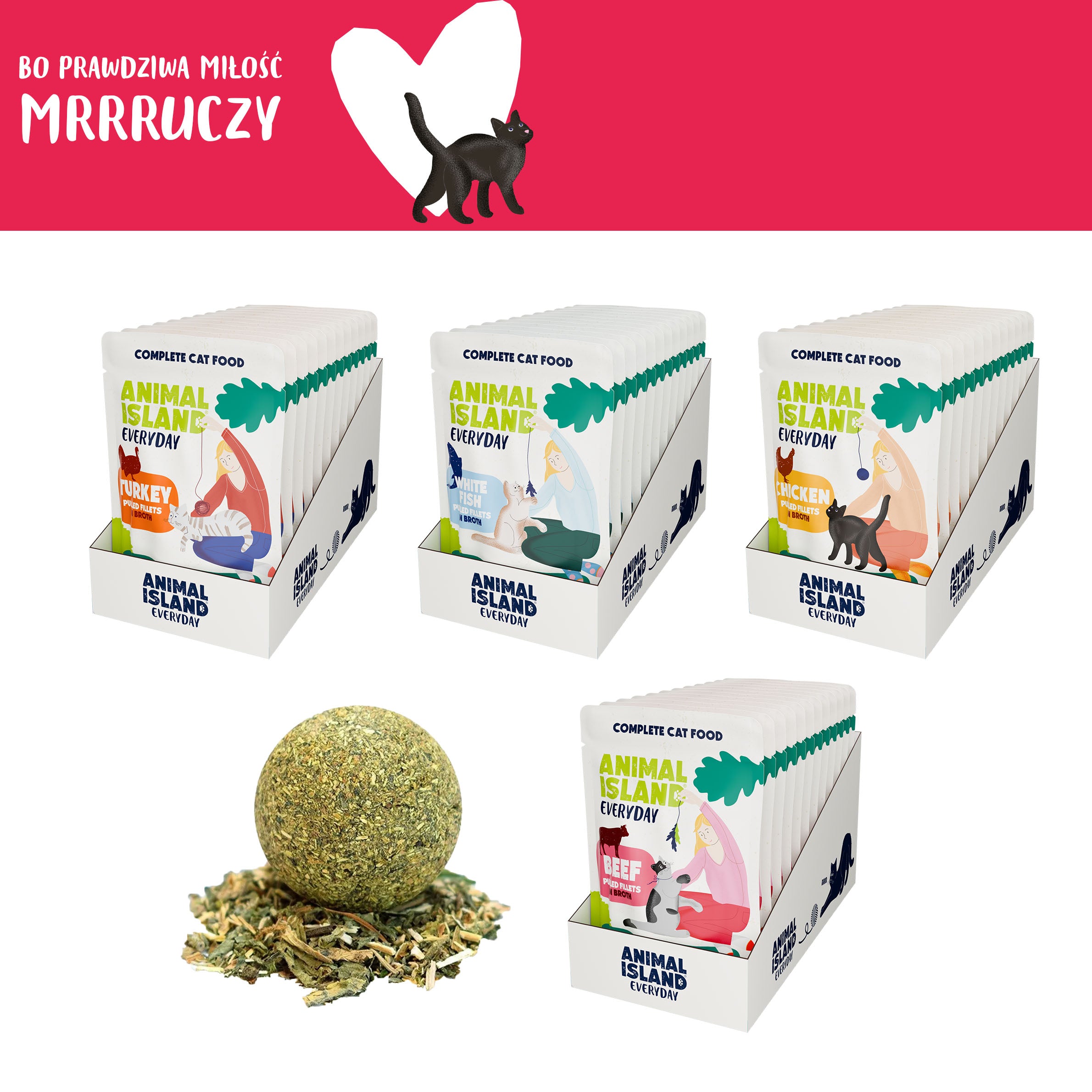 LOVE Box set for cats, sachets in broth, 48 pcs. (turkey/beef/chicken/fish)