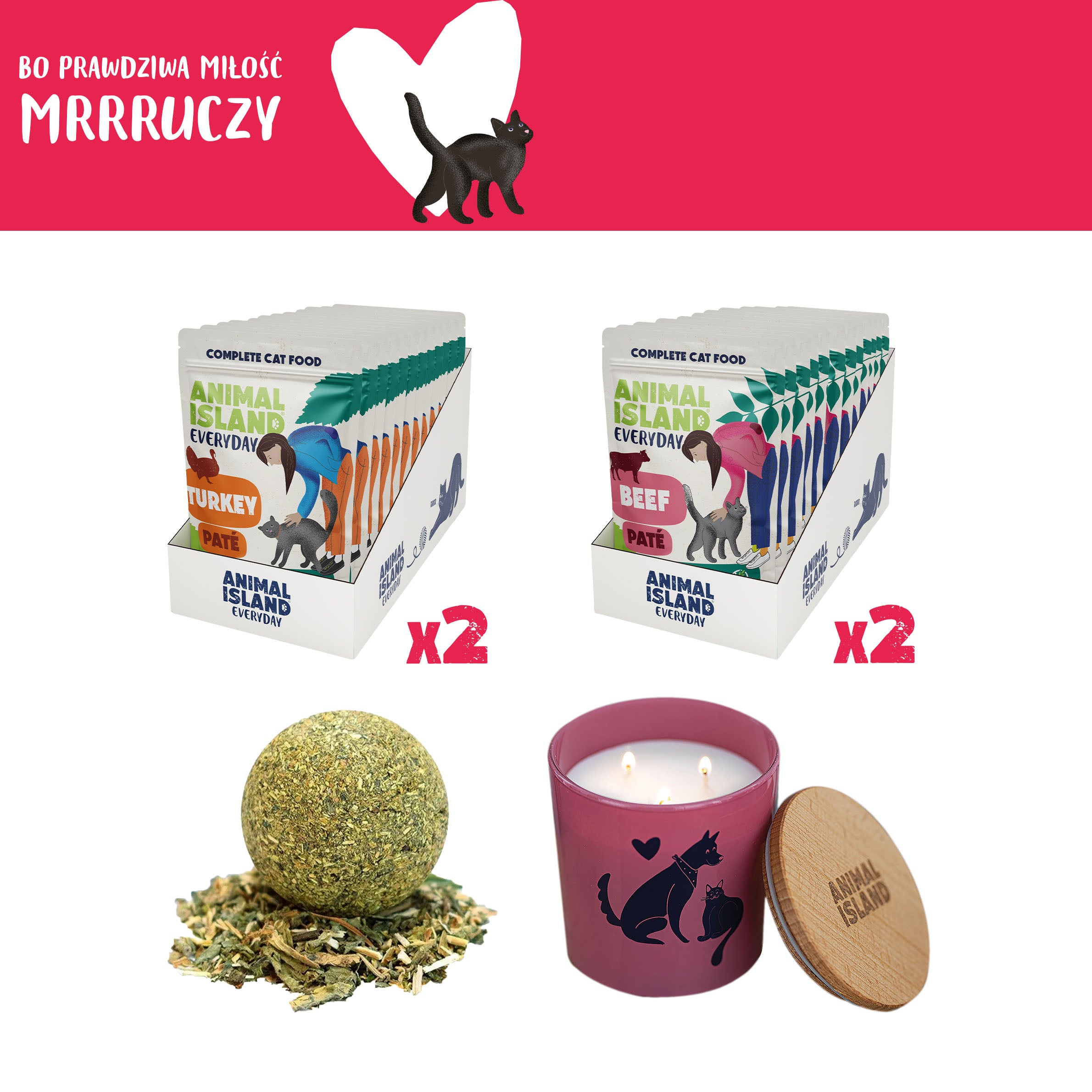 LOVE Box set for cats - pate sachets 2x (12pcs turkey / 12pcs beef, 48 pcs)