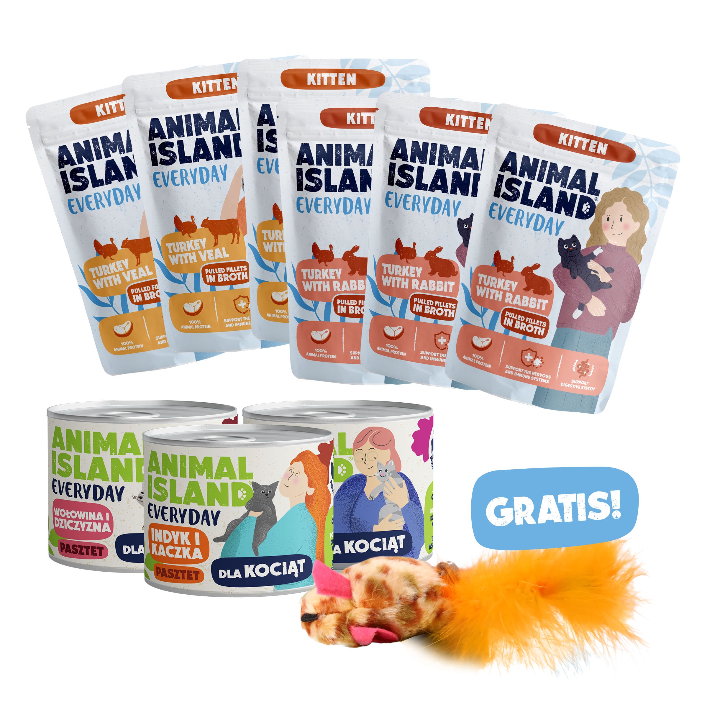 Zestaw mokrej karmy dla kociąt Mix  – 3x185 g puszki + 6x85 g saszetki + Gratis