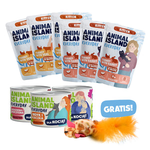Zestaw mokrej karmy dla kociąt Mix  – 3x185 g puszki + 6x85 g saszetki + Gratis