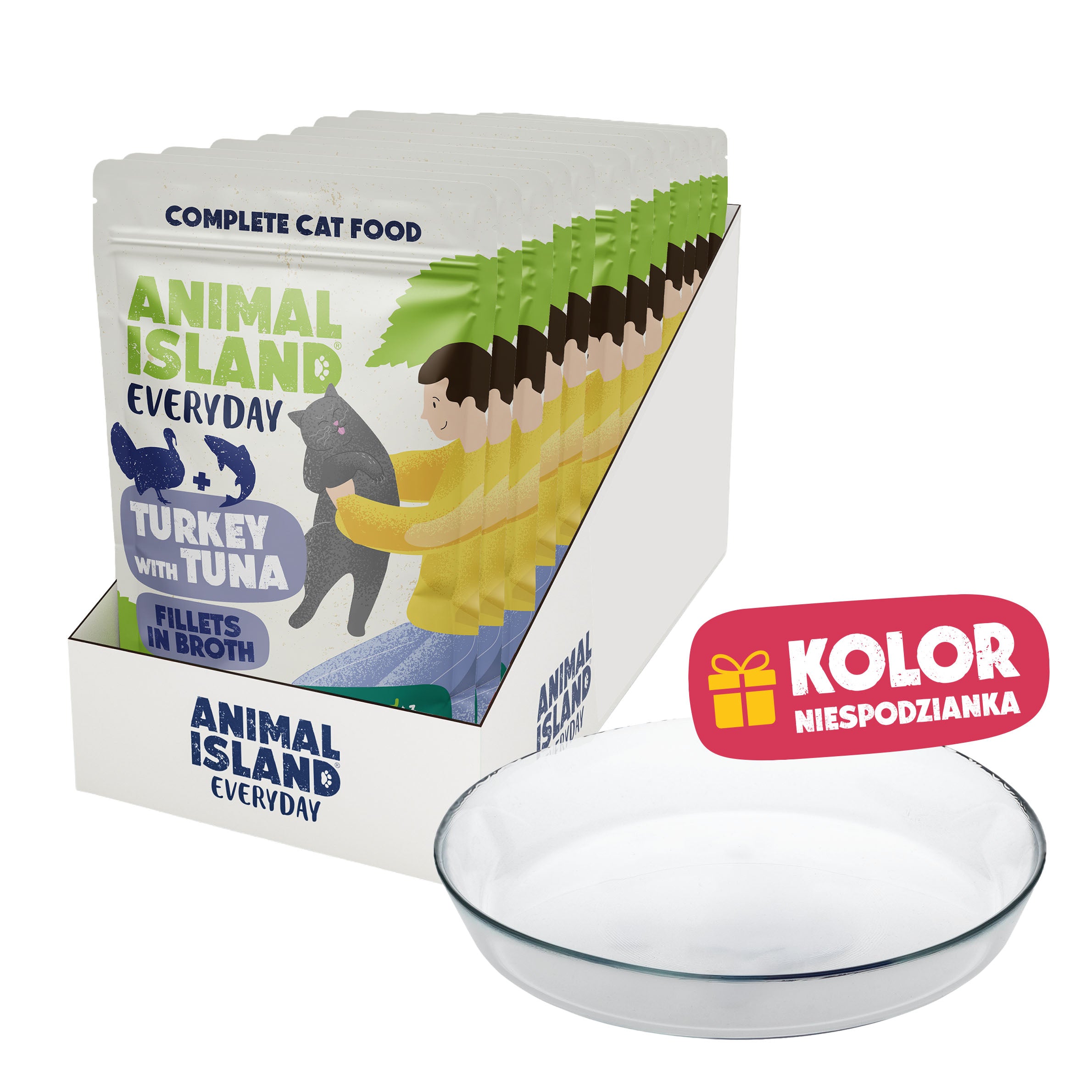 Limitowana Edycja- Mokra Karma Indyk z Tuńczykiem w Rosole 12 x 85 g + Szklany Talerzyk GRATIS
