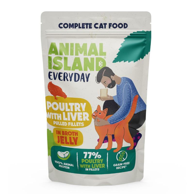 Wet cat food, jerky fillets in broth jelly, poultry liver, 85g Everyday 