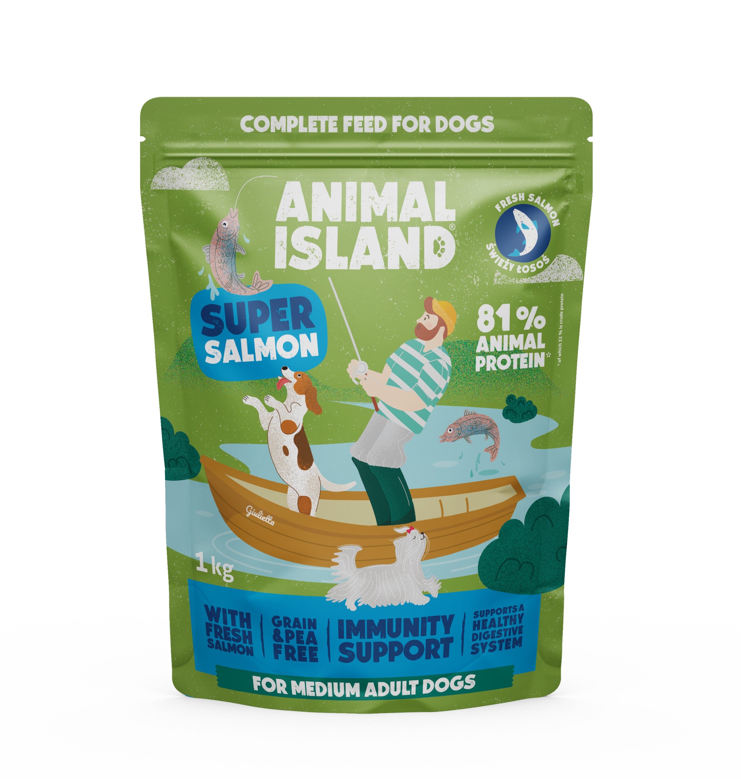 Animal Island Łosoś 1 kg – Bezzbożowa karma, świeża i naturalna