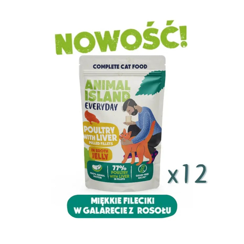 Mokra karma dla Kota szarpane fileciki w galarecie z rosołu drób wątróbka 85g (12 szt.) Everyday