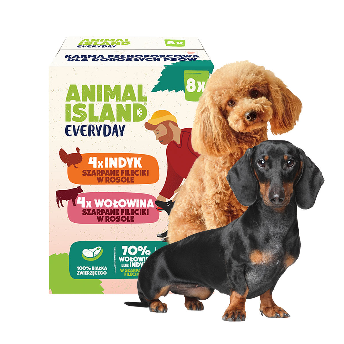 Animal Island BOX – Mokra karma dla psa, fileciki z indyka i wołowiny w rosole, 8 x 150 g