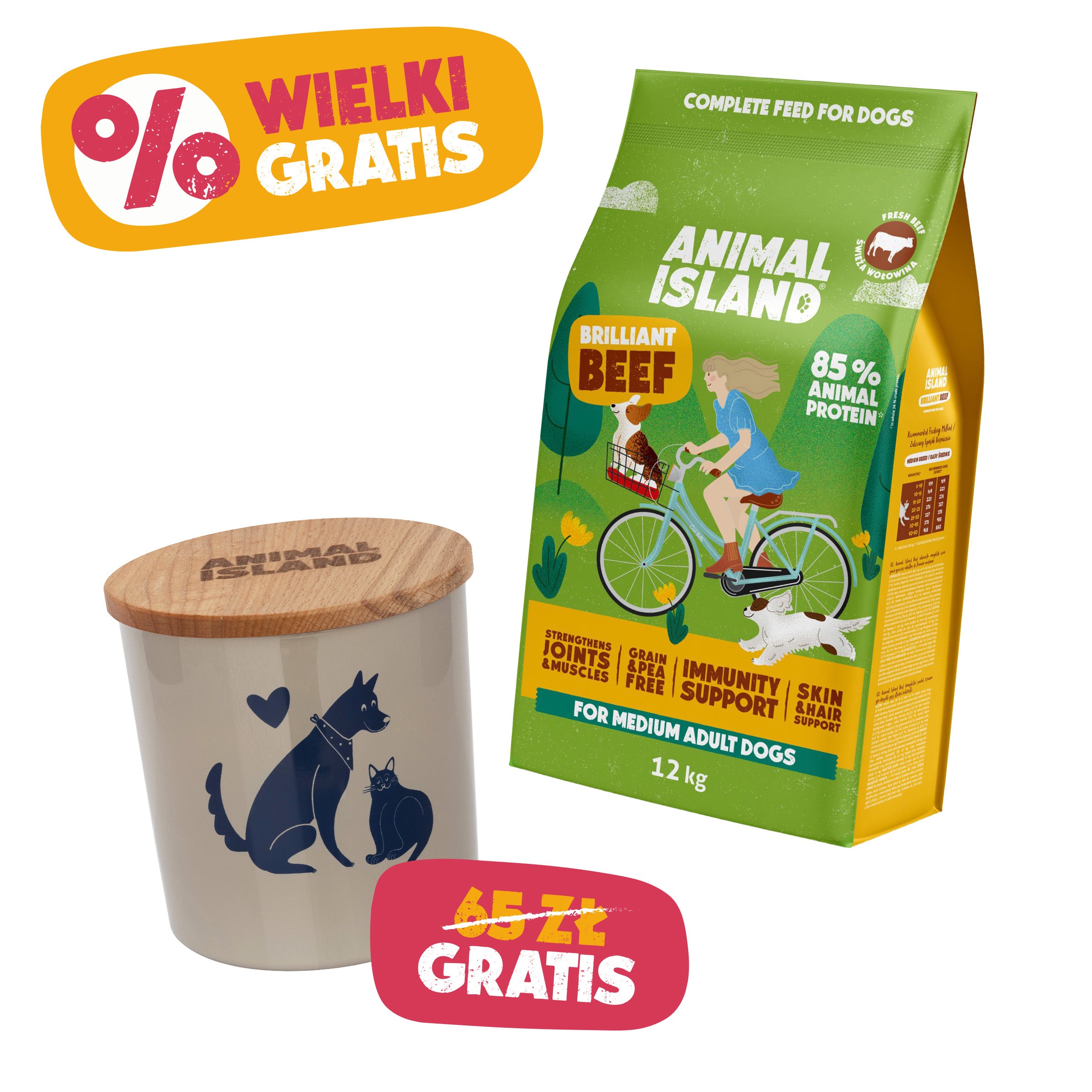 Animal Island Brilliant Beef 12 kg – Bezzbożowa karma dla dorosłych psów + Świeca zapachowa GRATIS
