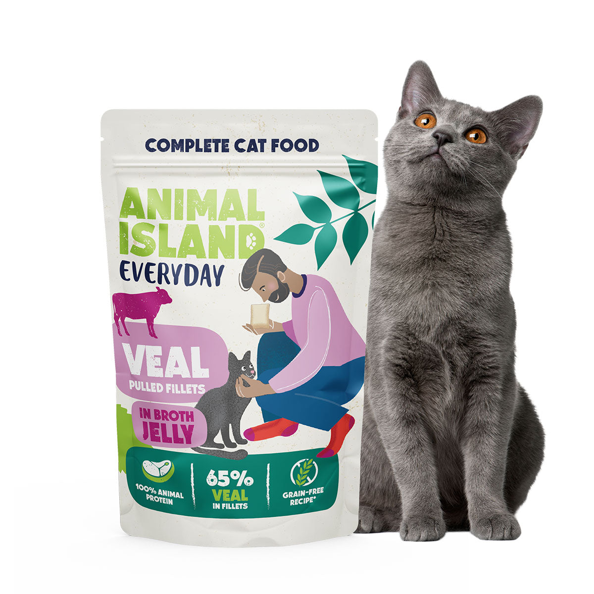 Wet cat food, pulled fillets in veal broth jelly, 85g Everyday 