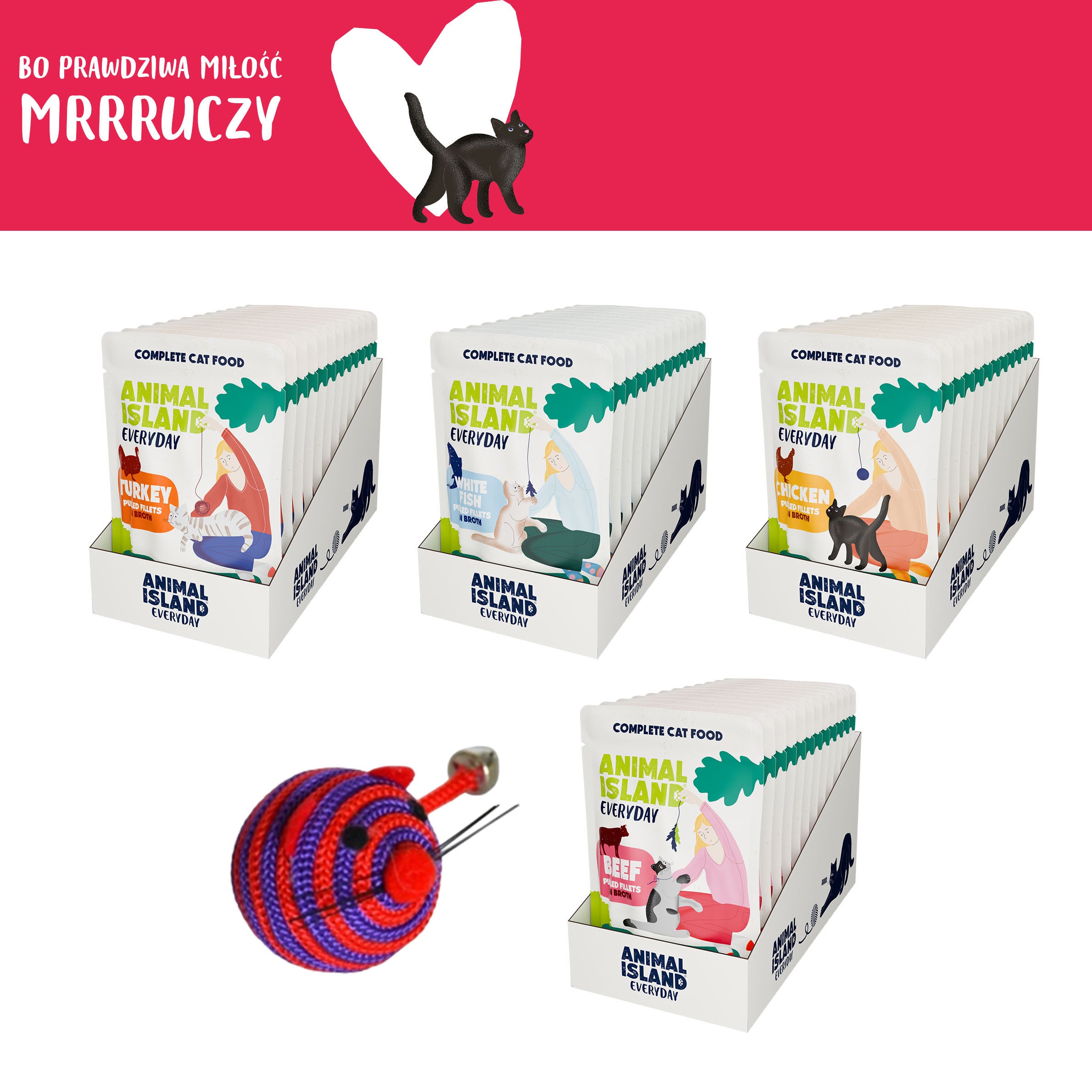 LOVE Box set for cats, sachets in broth, 48 pcs. (turkey/beef/chicken/fish)