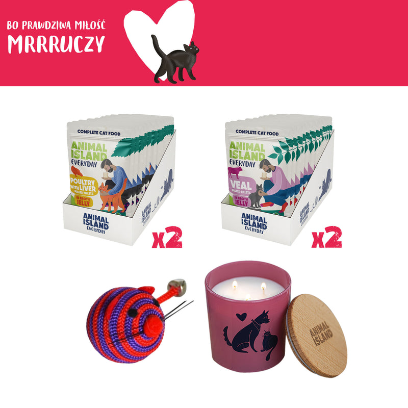 Zestaw LOVE Box dla kota - saszetki w galarecie 2x (12szt Drób /12szt Cielęcina, 48 szt.)