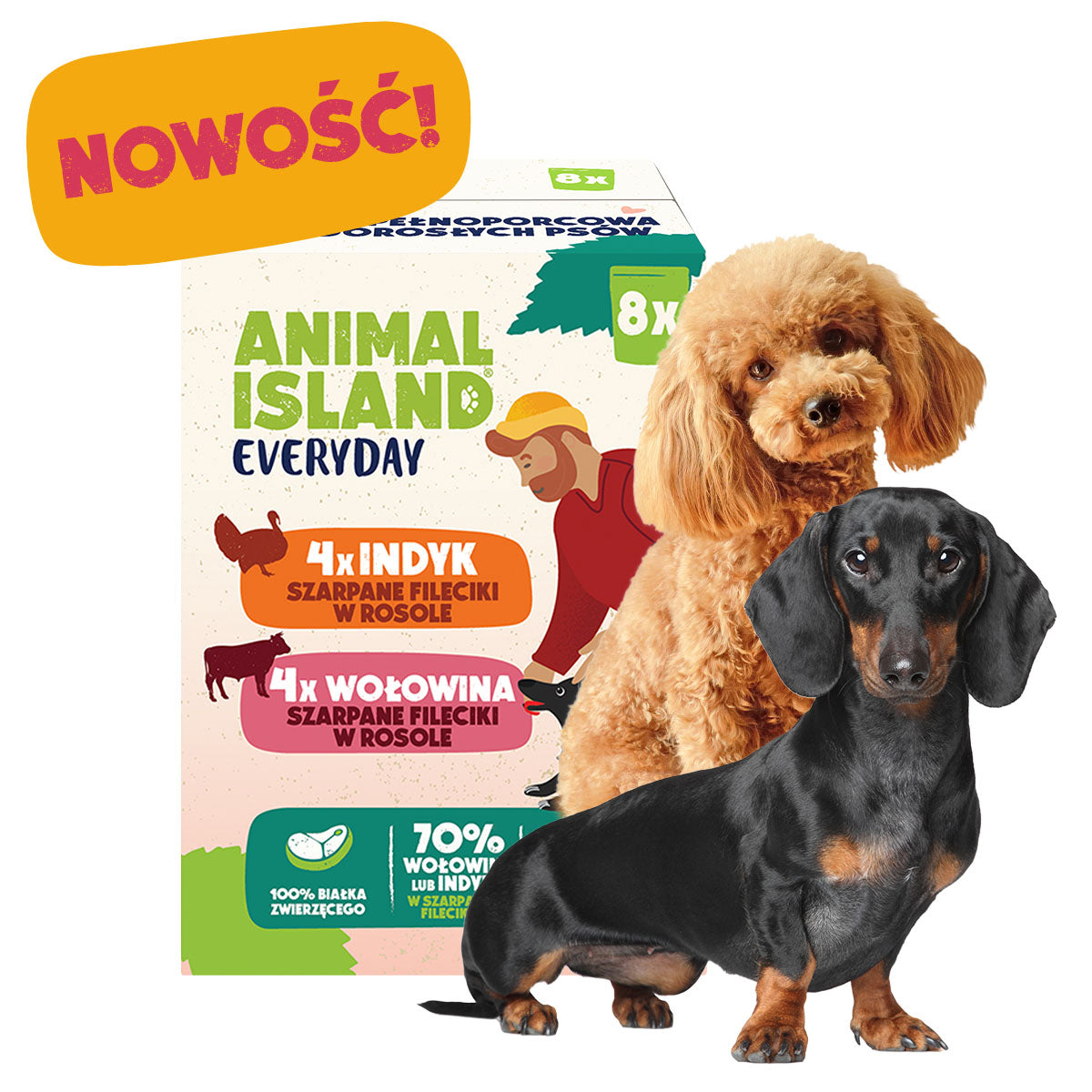 Animal Island BOX – Mokra karma dla psa, fileciki z indyka i wołowiny w rosole, 8 x 150 g