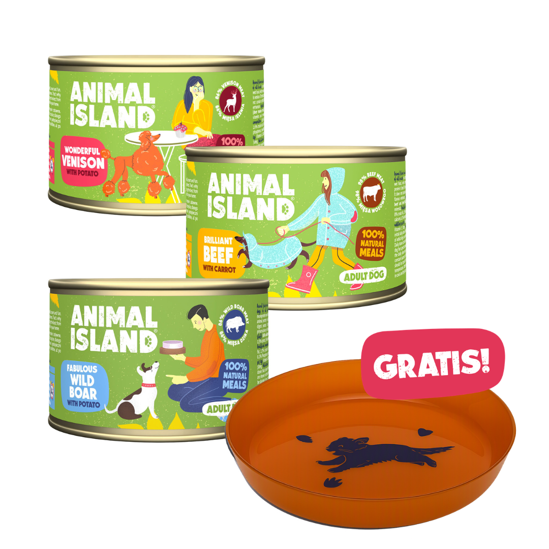 Zestaw Konesera: Karma Mokra dla Psa Animal Island – Mix Smaków 3x410g + GRATIS