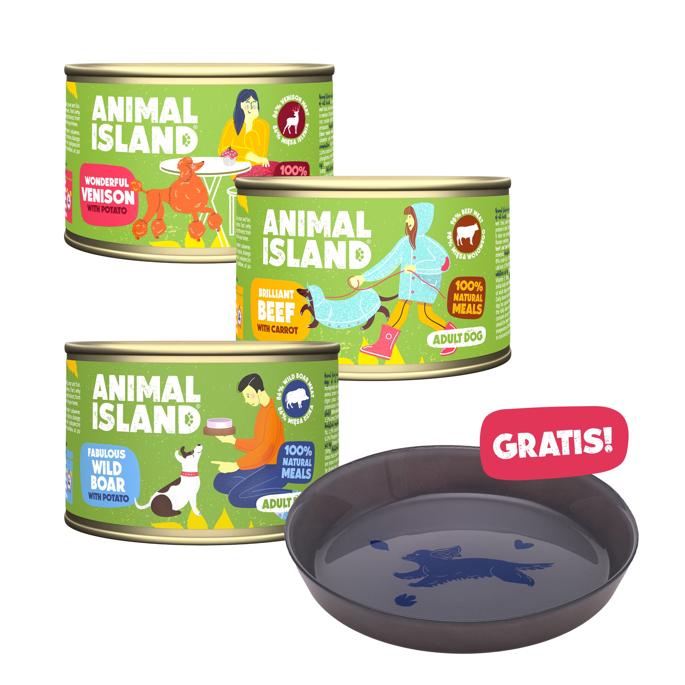 Zestaw Konesera: Karma Mokra dla Psa Animal Island – Mix Smaków 3x410g + GRATIS