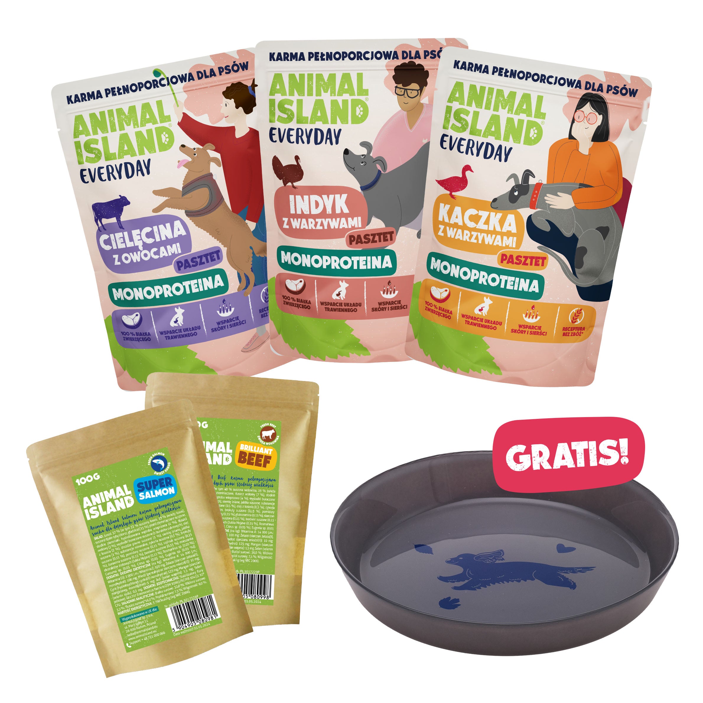 Bezzbożowa Karma Monoproteinowa -3x300g Mix Smaków + Gratis