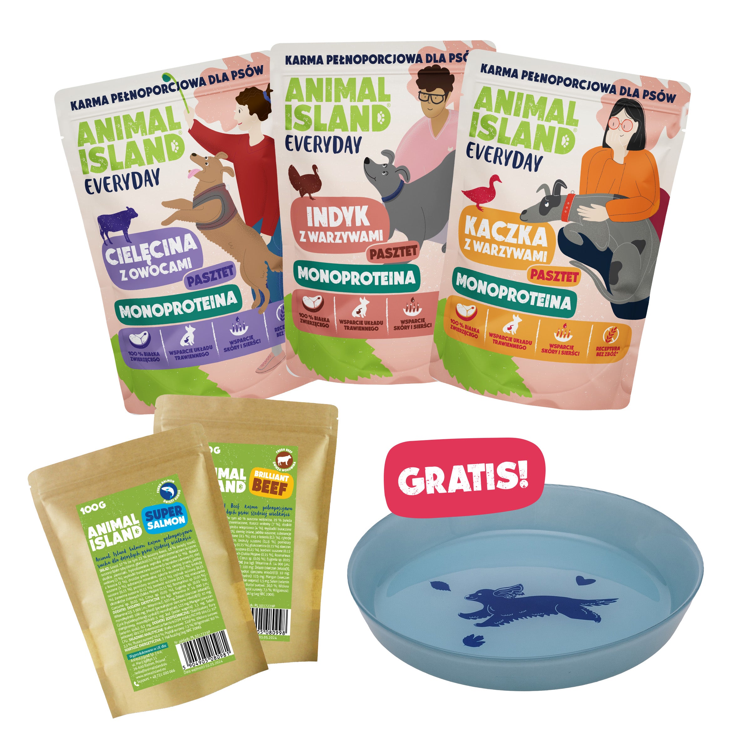 Bezzbożowa Karma Monoproteinowa -3x300g Mix Smaków + Gratis
