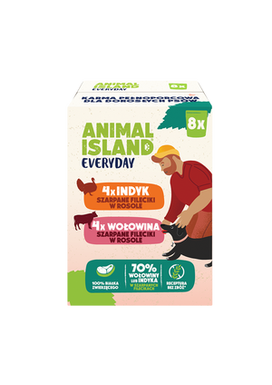 Animal Island BOX – Mokra karma dla psa, fileciki z indyka i wołowiny w rosole, 8 x 150 g