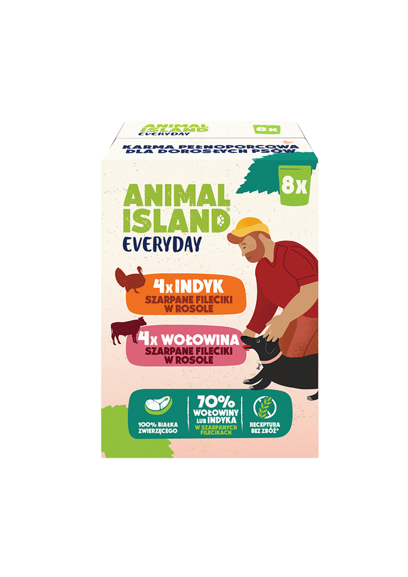 Animal Island BOX – Mokra karma dla psa, fileciki z indyka i wołowiny w rosole, 8 x 150 g