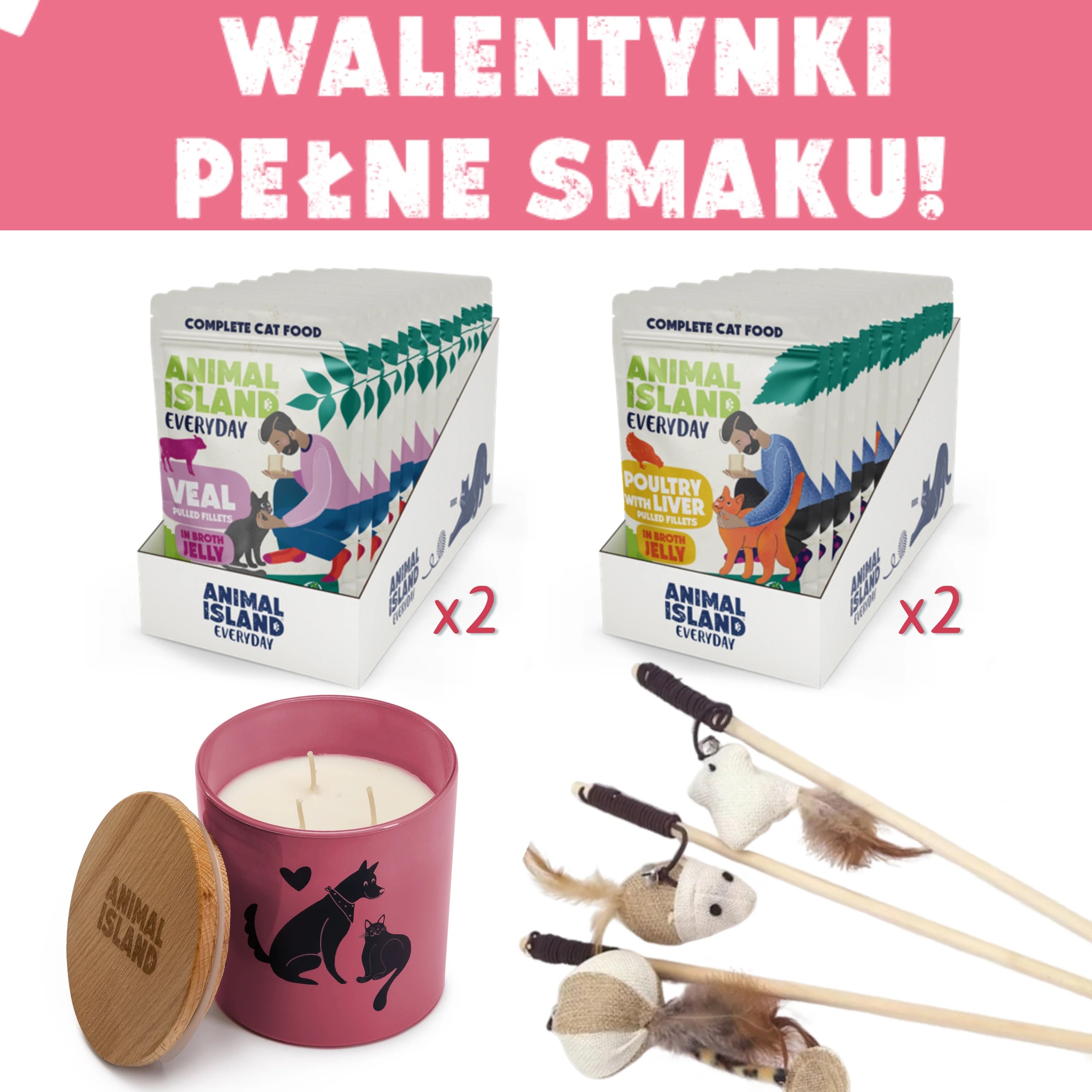 Zestaw LOVE Box dla kota - saszetki w galarecie 2x (12szt Drób /12szt Cielęcina, 48 szt.)